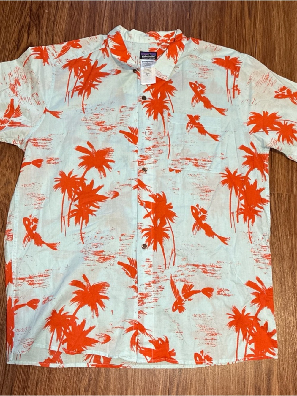 Patagonia Light Blue and Orange Organic Cotton Printed Shirt